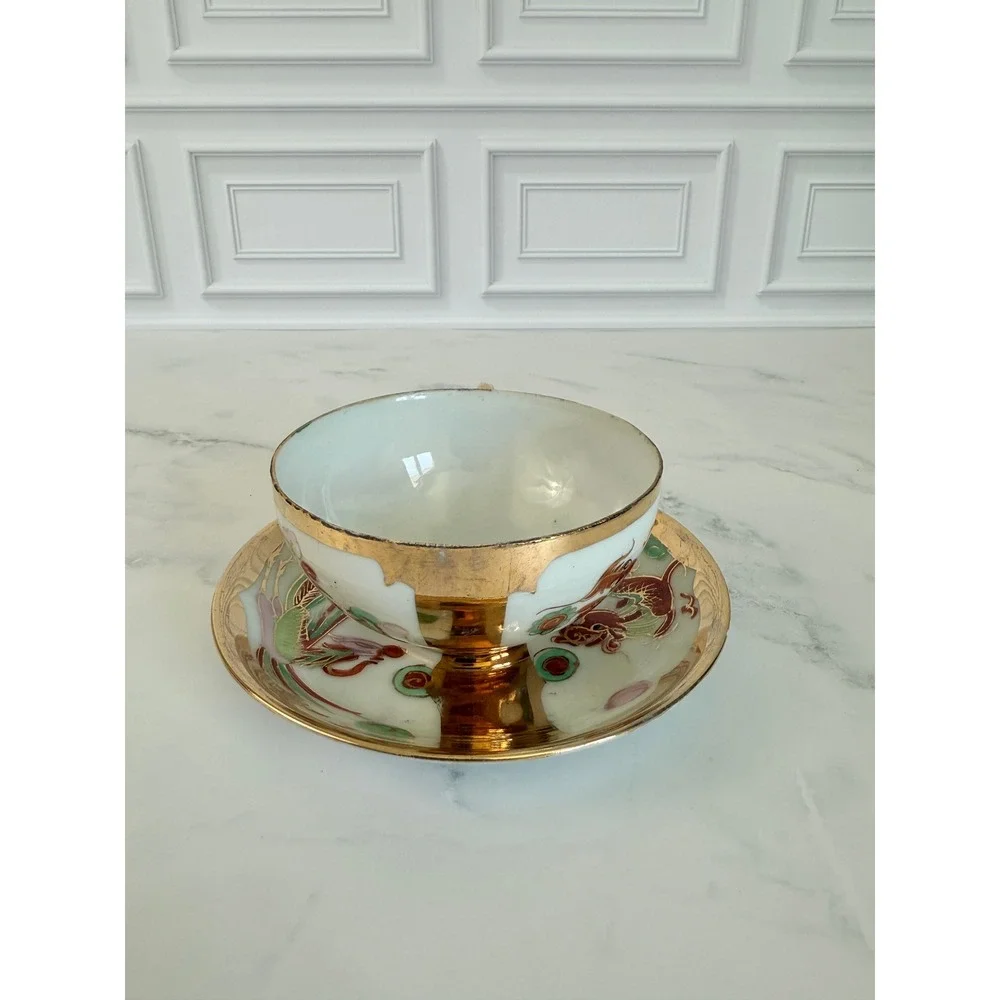 VTG Asian DragonWare and Phoenix 22K Gilded Teacup and Saucer